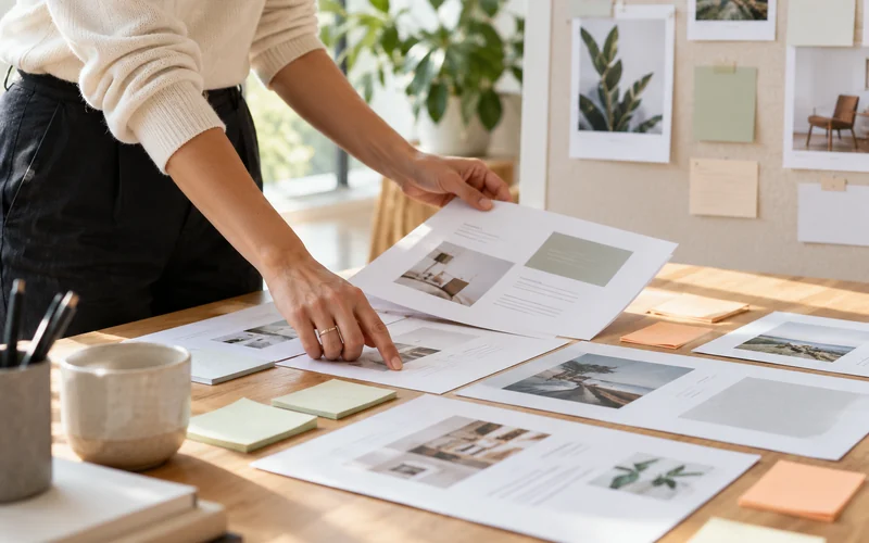 Diseños de landing pages claros sobre un escritorio