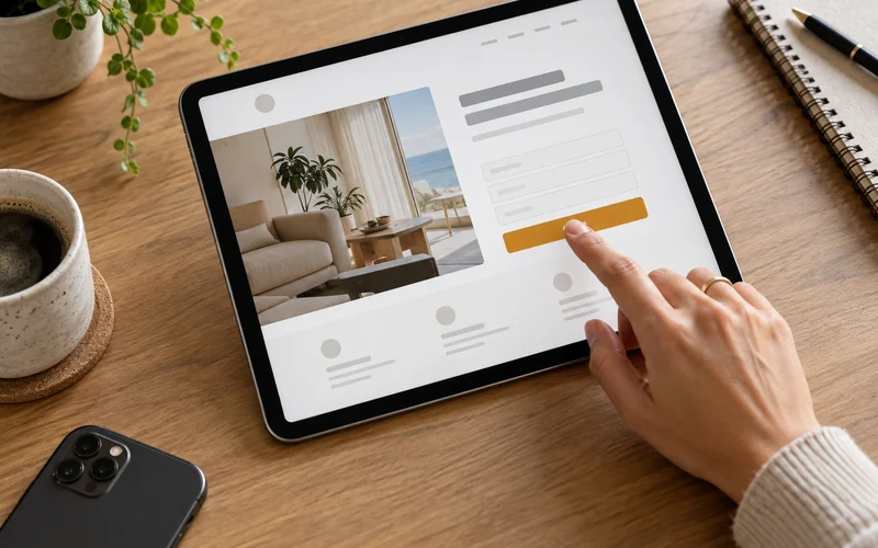 Rellenando el formulario de una landing page en una tablet