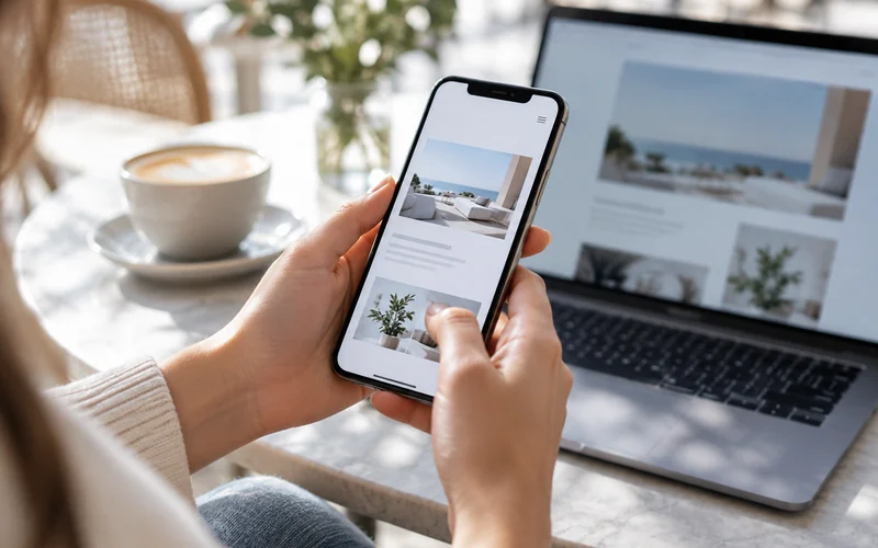 Una landing page vista en un teléfono y un portátil