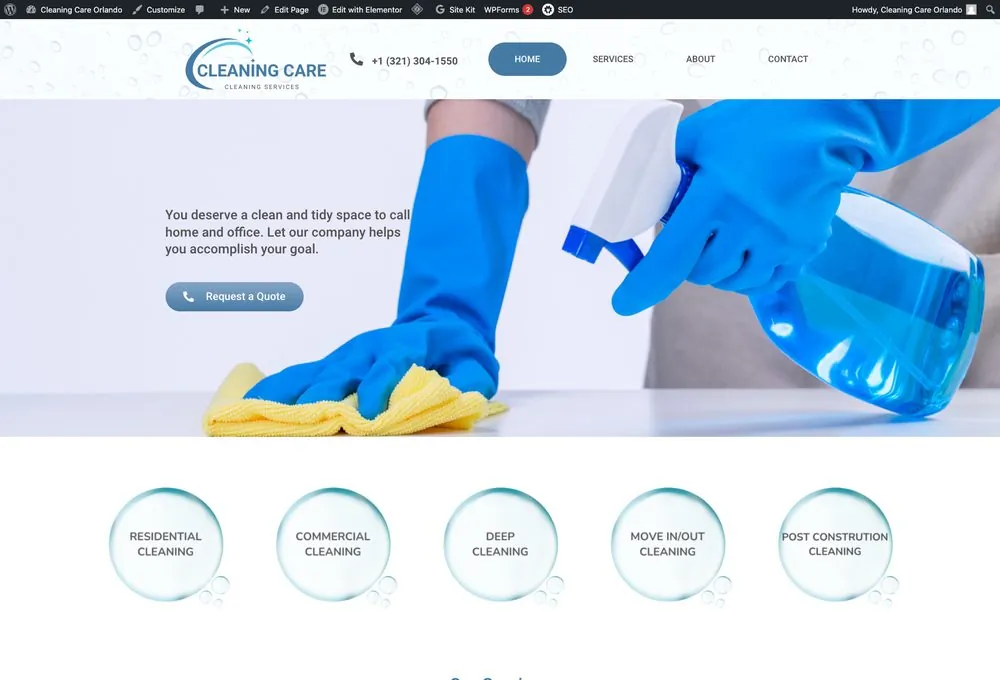 Cleaning Care Orlando website built by REGRA Digital Business