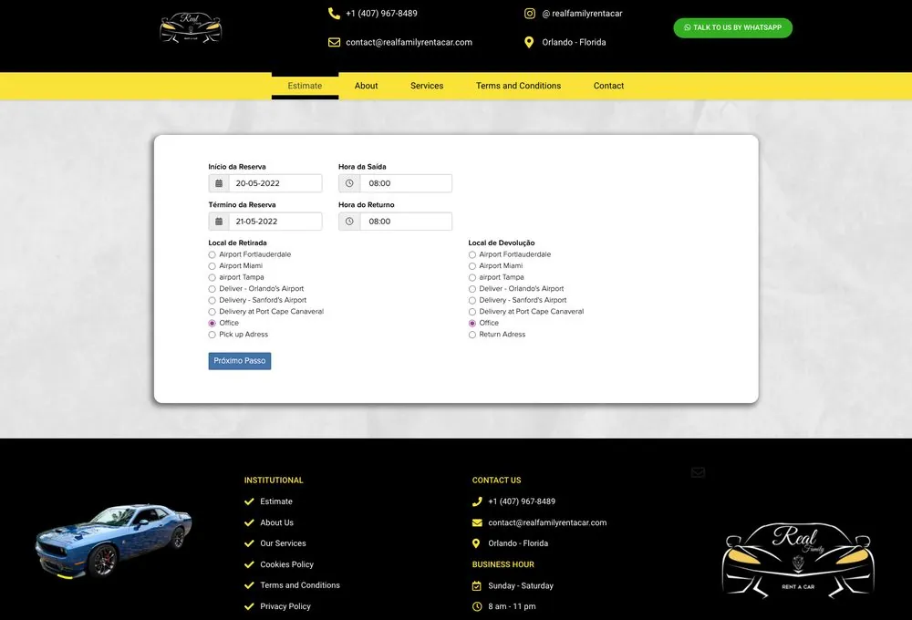 Real Family Rent a Car website built by REGRA Digital Business