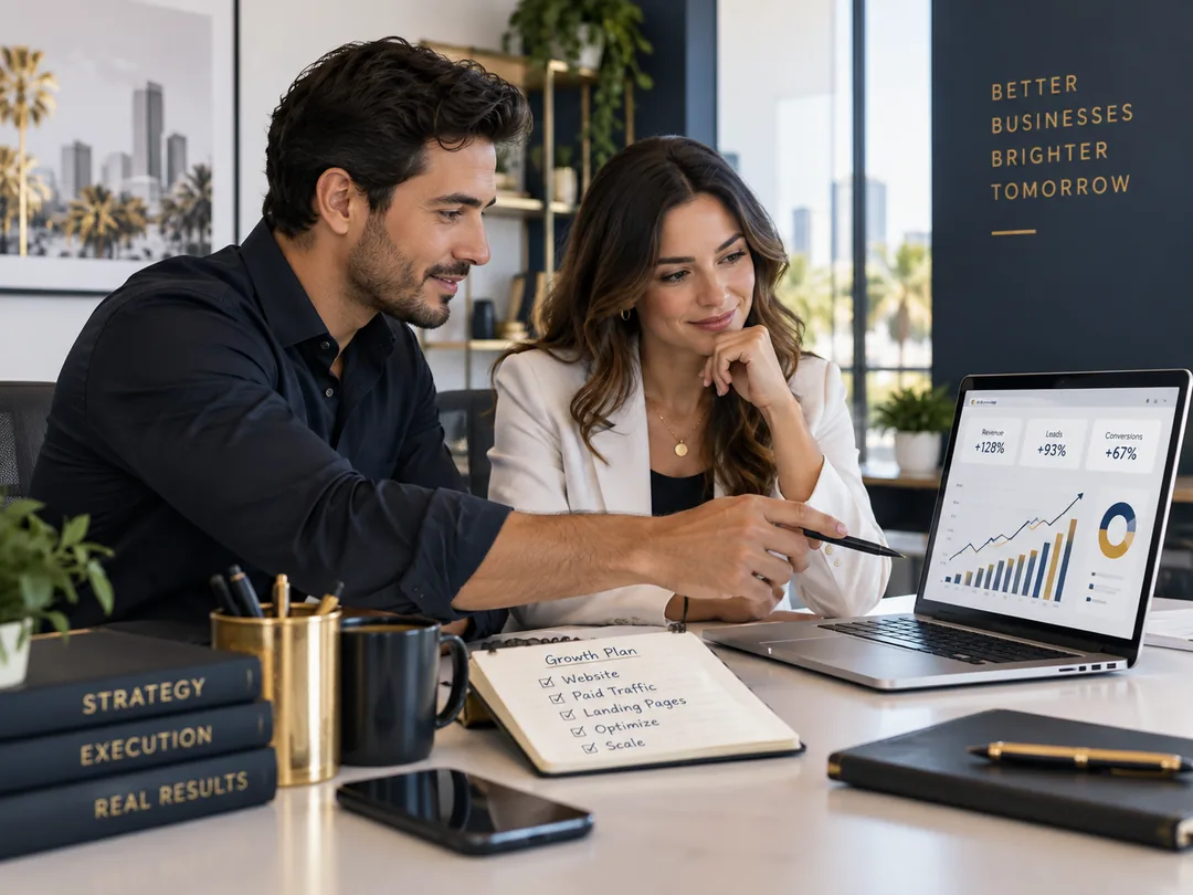 REGRA team reviewing a client's growth dashboard and plan