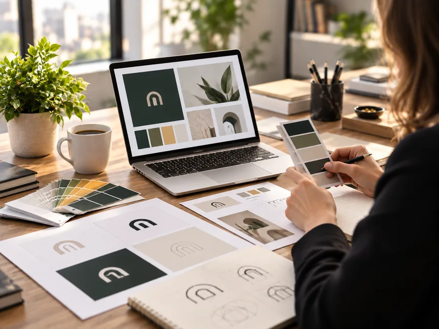 Brand board with logo, colors and typography