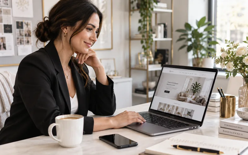 Elegant, professional website on a laptop in a stylish home office