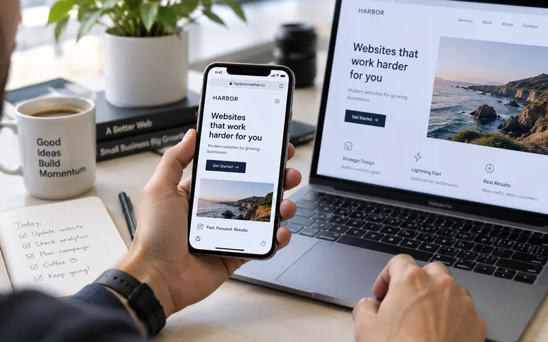 Responsive website shown on a phone and a laptop